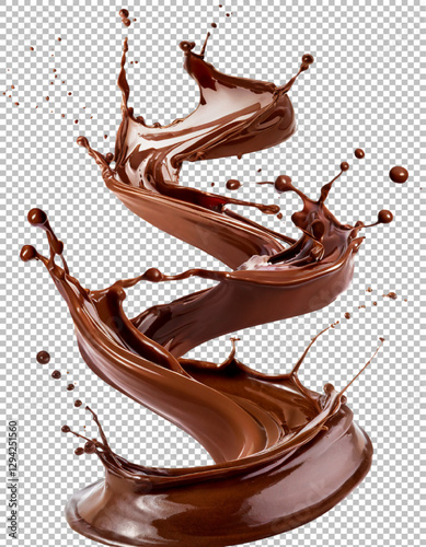 Artistic Chocolate Splash with Fluid Curves on transparent background, png, psd
