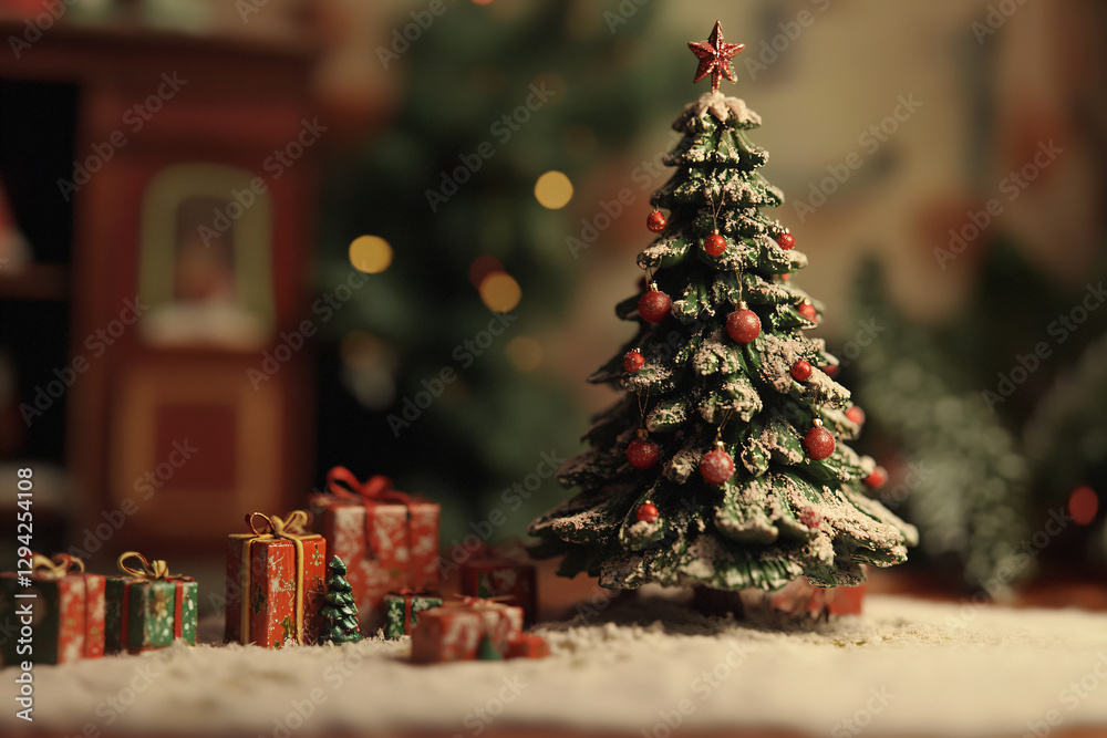 a small christmas tree with presents on a table a small christmas tree with presents on a table