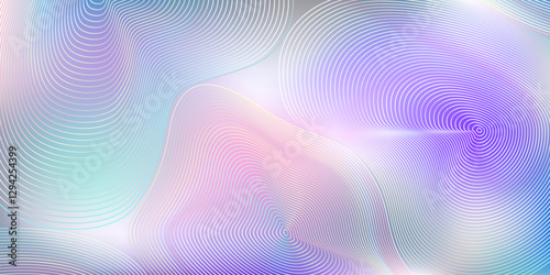 Abstract Background with Hologram Gradient and Lines. Vector Modern Graphic in Pastel Colors. Blue, White, Pink and Purple Lights Pattern Design. Wavy Banner with Gradation