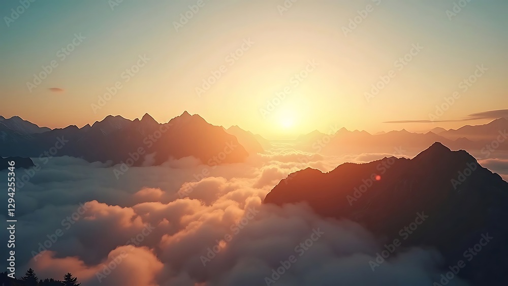 Obraz premium Sunrise Over a Sea of Clouds and Mountain Peaks
