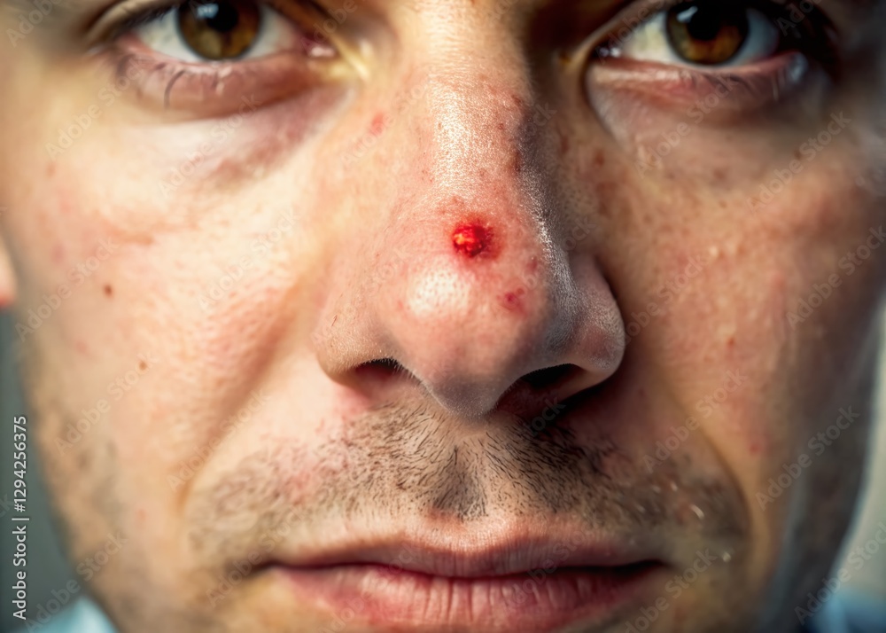 Panoramic Close-up of a Single Pimple on a Nose Panoramic Close-up of a Single Pimple on a Nose