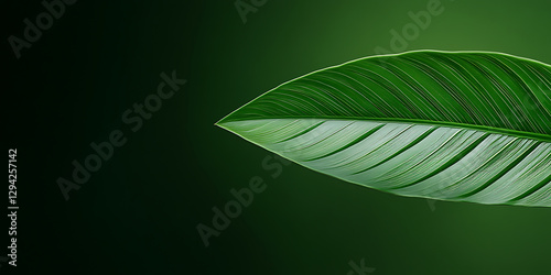 Green Leaf Detail: Close-up of a vibrant green leaf with intricate vein patterns against a dark green backdrop. Nature's beauty in high definition.