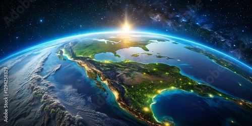 Panoramic Guatemala: Earth Orbit Zoom, Glowing Borders, Realistic Night View