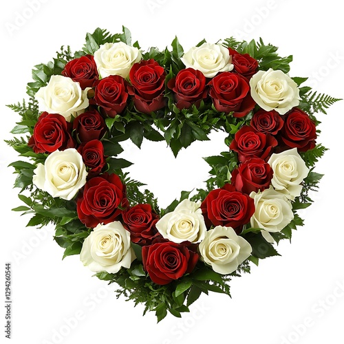 Heart-shaped rose wreath, red white roses