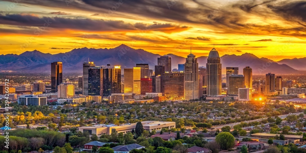 Obraz premium Panoramic Phoenix Arizona Skyline at Dusk: Black Gold Cityscape