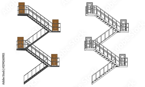 fire escape stairs vector illustration isolated on white background.