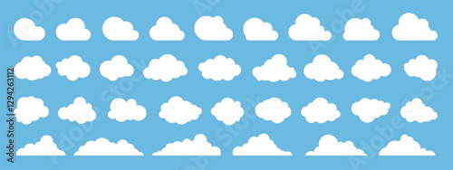 Cloud. Abstract white cloudy set isolated on blue background. Vector illustration