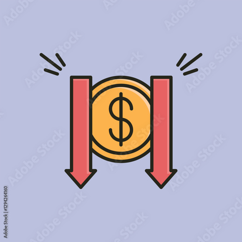 Financial Decline Icon – Dollar Coin with Downward Arrows