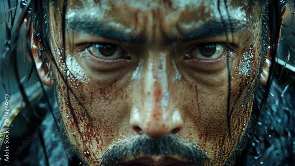 The Fierce Gaze of a Bloody Samurai Warrior The Fierce Gaze of a Bloody Samurai Warrior