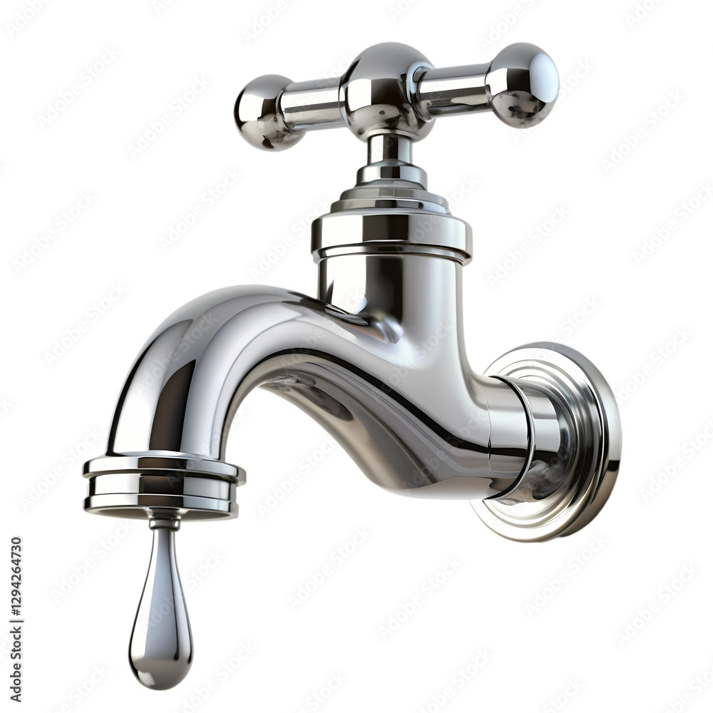 Chrome Faucet Water Drop Modern Shiny Metal Tap Design 3d drip flow pipe clean steel lever image Chrome Faucet Water Drop Modern Shiny Metal Tap Design 3d drip flow pipe clean steel lever image