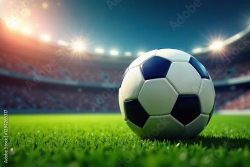 Close-up football soaring, stadium background blurred, dramatic, winning
