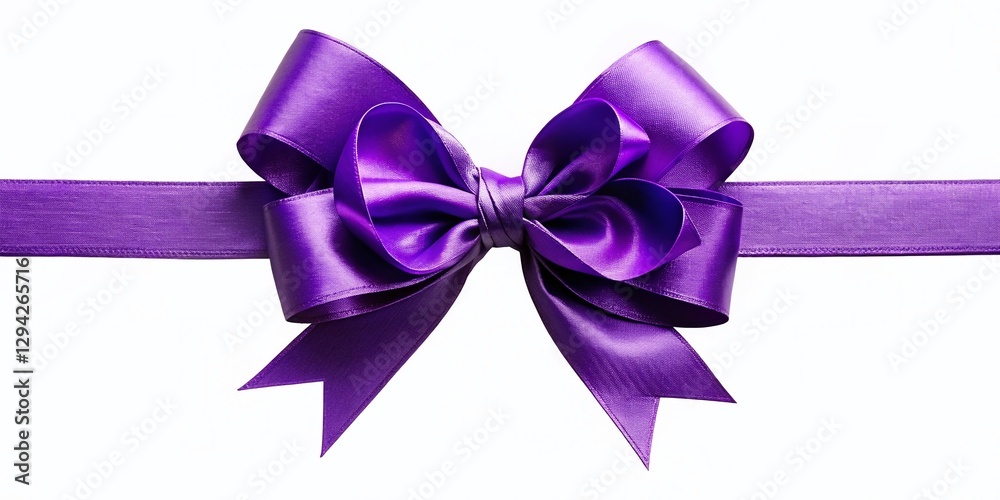 Elegant Purple Ribbon Gift Bow, Isolated on White Background, Perfect for Festive Designs Elegant Purple Ribbon Gift Bow, Isolated on White Background, Perfect for Festive Designs