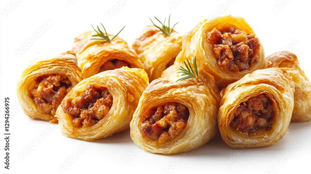 Delicious golden brown sausage rolls pastry snacks food eat meat meal baked party flaky tasty wheat Delicious golden brown sausage rolls pastry snacks food eat meat meal baked party flaky tasty wheat