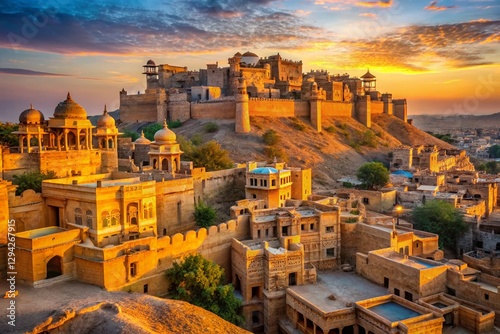 Panoramic View of Jaisalmer's Ancient Palace at Sunset - Majestic Rajasthan Architecture
