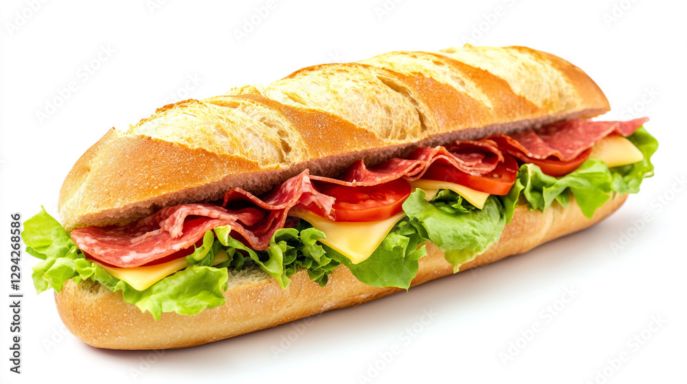 Delicious salami sandwich with cheese and lettuce on a crusty bread eat sub food meal tasty lunch Delicious salami sandwich with cheese and lettuce on a crusty bread eat sub food meal tasty lunch