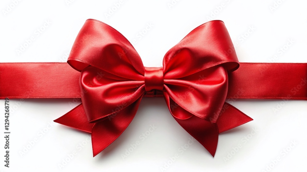 Fototapeta premium Elegant Red Satin Ribbon Bow, Festive Gift Wrap, Special Occasion Decoration, White Background