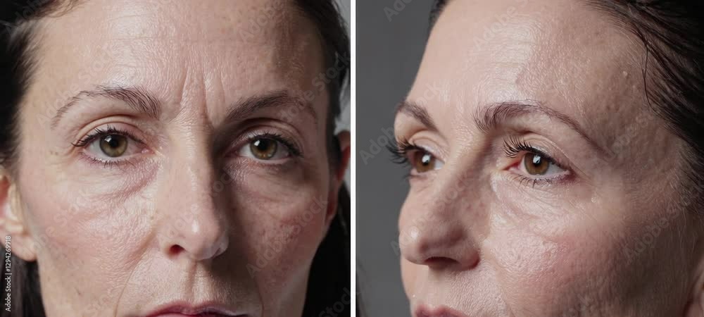 Woman's facial expressions transformation with subtle movements and eye closure