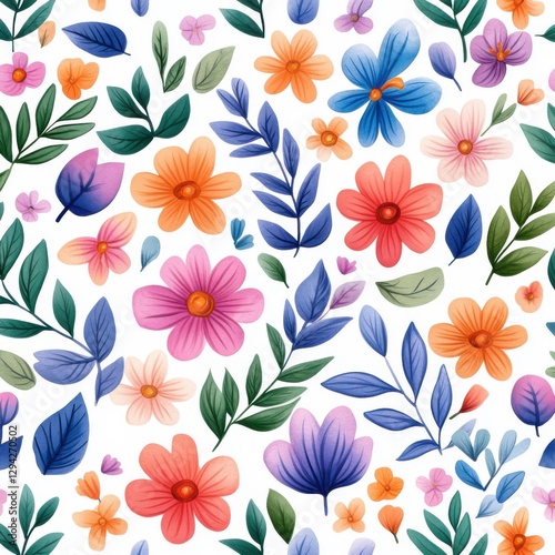 Wallpaper Mural Vibrant Floral Pattern with Colorful Flowers and Leaves in a Light Background Perfect for Vintage Designs Torontodigital.ca