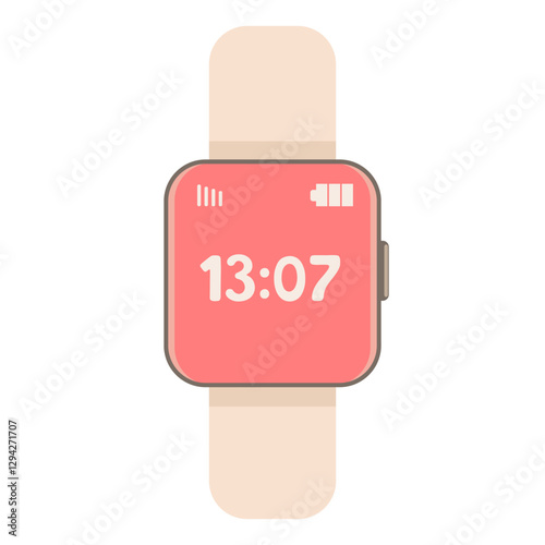 Stylish smart watch with pink screen on light colored strap