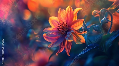 Orange flower in garden sunset.