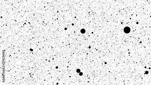 Minimalist Black and White Abstract Background,Randomly Scattered Small Black Dots on White Surface, Chaotic and Disordered Design Concept