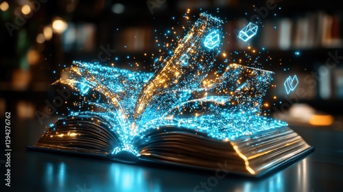 Glowing Open Book with Sparkling Energy Emanating from Pages Symbolizing the Power of Knowledge Creativity and Intellectual