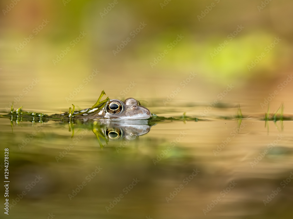 Close Up of a Common Frog Head in an Urban Pond