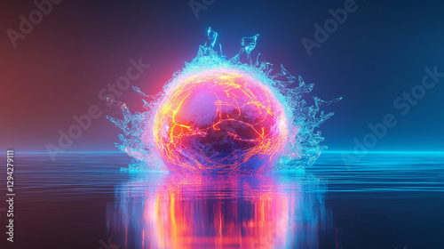 Wallpaper Mural Abstract Energy Orb: A mesmerizing digital illustration depicting a vibrant energy orb at the center, surrounded by dynamic, fluid elements. The interplay of light, color. Torontodigital.ca