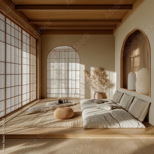 Japanese interior design of a japanese bedroom photo