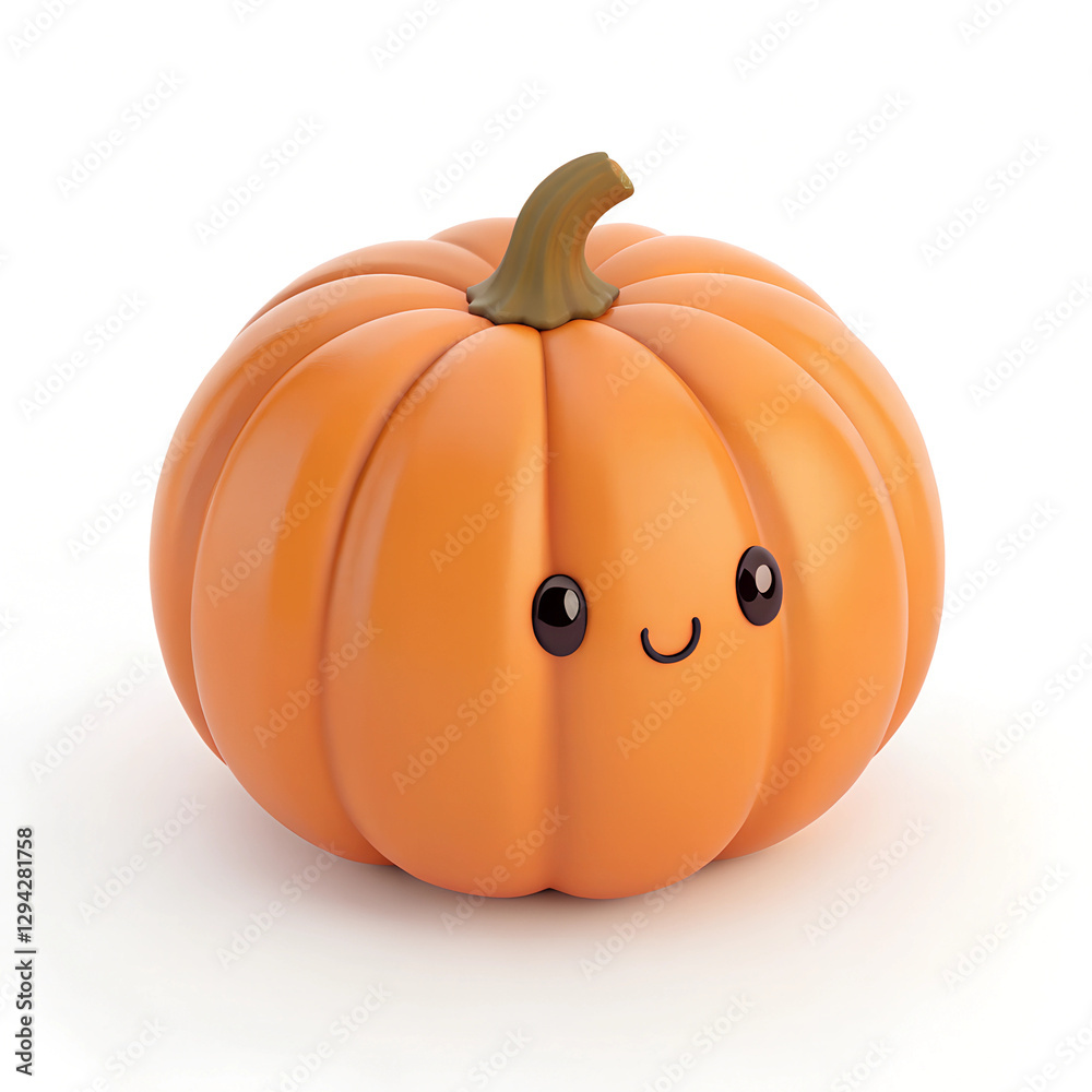 Obraz premium Adorable pumpkin with a cute face, perfect for autumn and Halloween celebrations. Minimal 3D icon render.