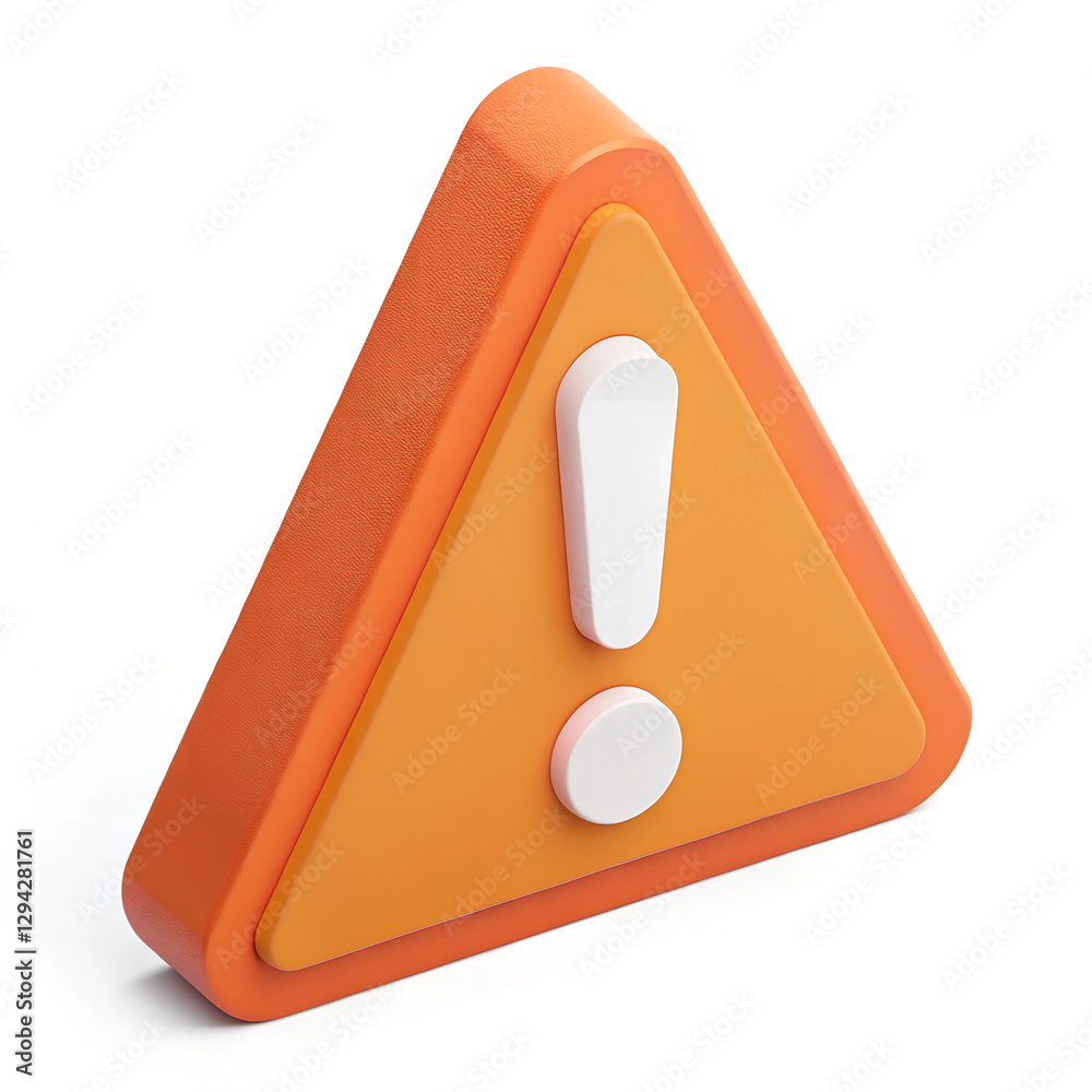 Caution Symbol: A textured orange triangle frames a white exclamation mark, signaling risk and attention. Minimal 3D icon render. Caution Symbol: A textured orange triangle frames a white exclamation mark, signaling risk and attention. Minimal 3D icon render.