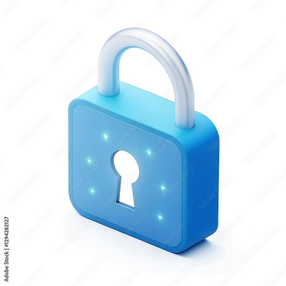 Secure Lock: Modern blue padlock with stylized design for digital safety and secure access. Security icon. Minimal 3D icon render. Secure Lock: Modern blue padlock with stylized design for digital safety and secure access. Security icon. Minimal 3D icon render.