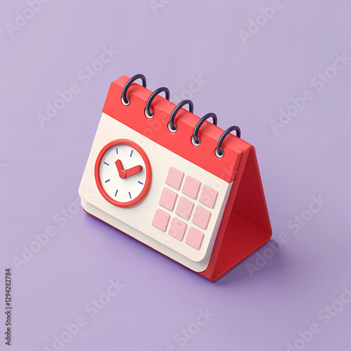 Organized schedule and time reminder for productivity and calendar management on lavender background. Planning tool. Minimal 3D icon render.