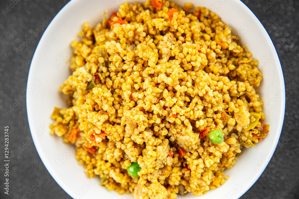 boulgur quinoa dish with vegetables vegetarian dish vegetable food fresh tasty food dish delicious gourmet food background on the table rustic food top view copy space keto and paleo diet boulgur quinoa dish with vegetables vegetarian dish vegetable food fresh tasty food dish delicious gourmet food background on the table rustic food top view copy space keto and paleo diet