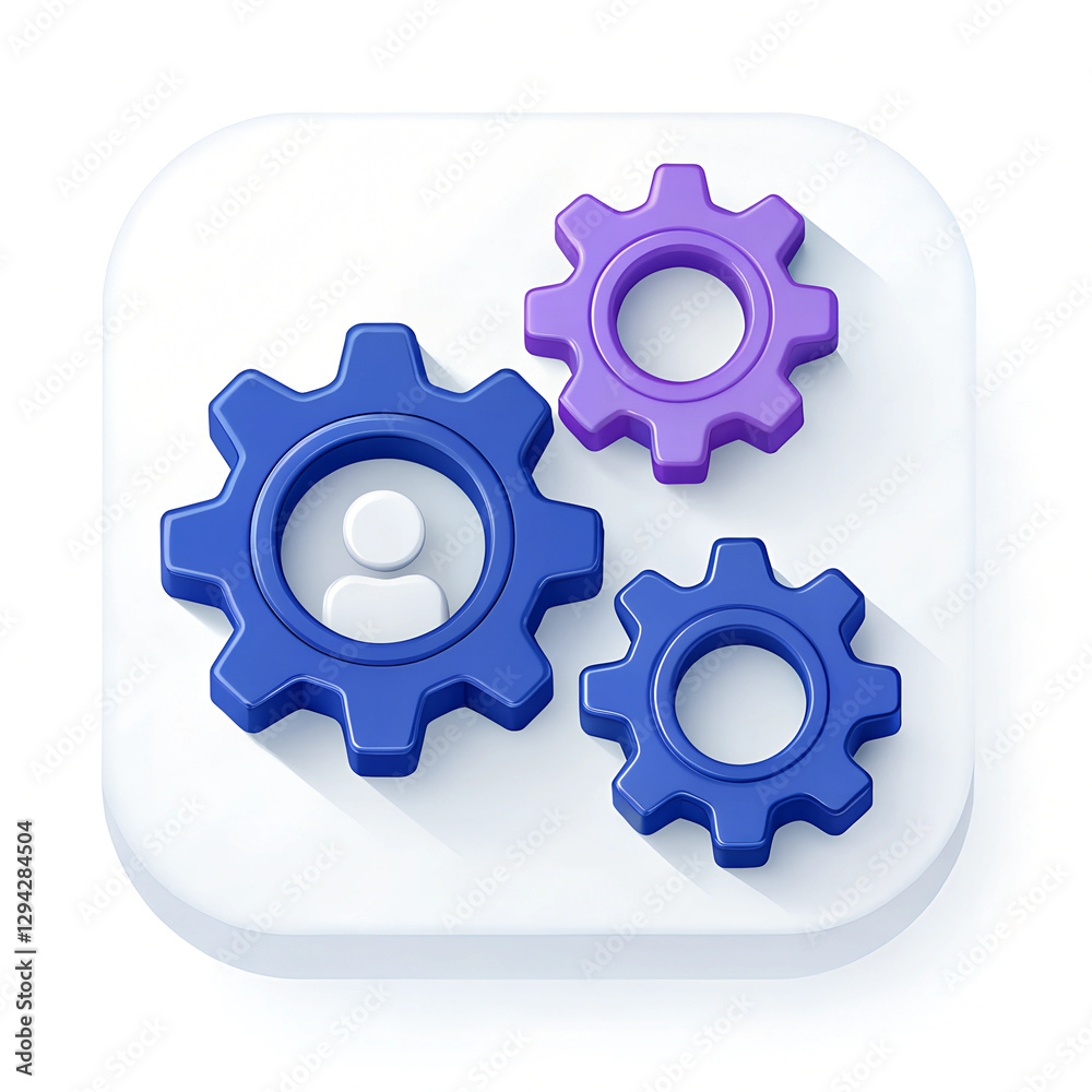 Three-dimensional icon showcasing interconnected gears, symbolizing settings, configuration, and personalized options. Minimal 3D icon render. Three-dimensional icon showcasing interconnected gears, symbolizing settings, configuration, and personalized options. Minimal 3D icon render.