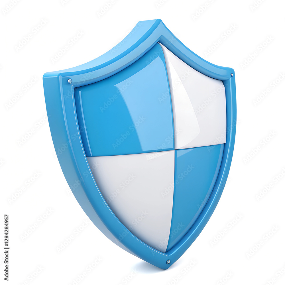 Blue and White Shield: A symbol of protection and security in a modern, glossy design. Security shield icon. Minimal 3D icon render. Blue and White Shield: A symbol of protection and security in a modern, glossy design. Security shield icon. Minimal 3D icon render.