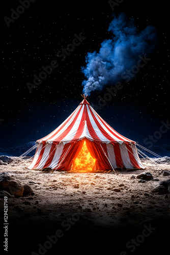 Burning Circus Tent Under Night Sky
