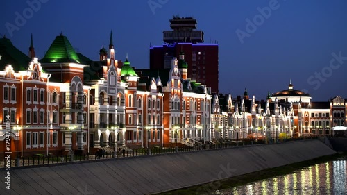 View of the Bruges embankment on an August night. Yoshkar-Ola