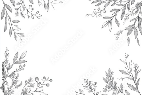 Wallpaper Mural Hand drawn minimalist floral doodle frame with delicate leafy details on a transparent background Torontodigital.ca