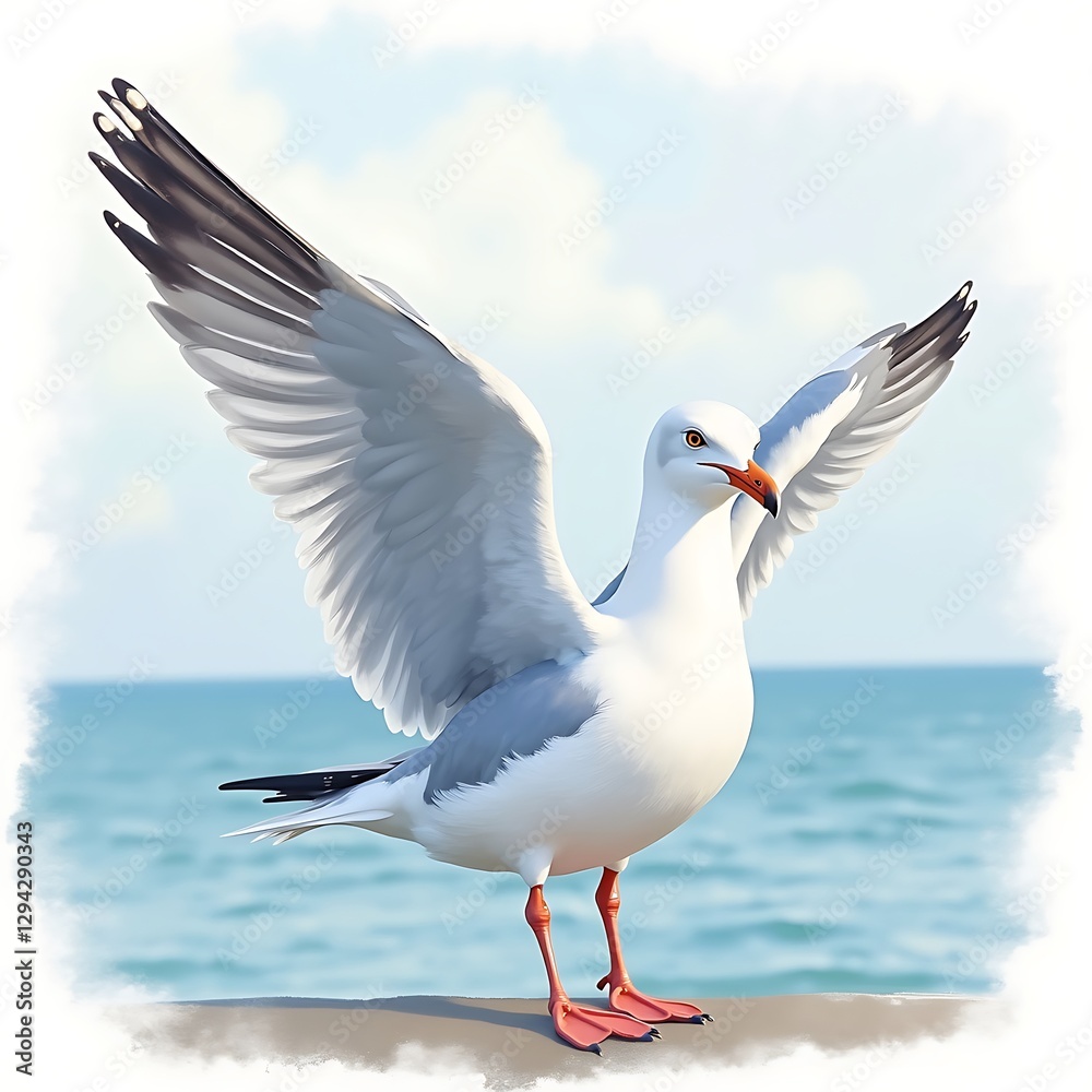 Fototapeta premium seagull pastel painting soft colors jpeg