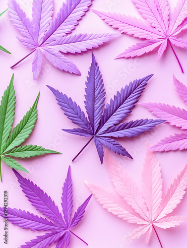 Colorful cannabis leaves on pink background