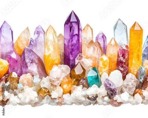 Colorful crystals collection, isolated on white