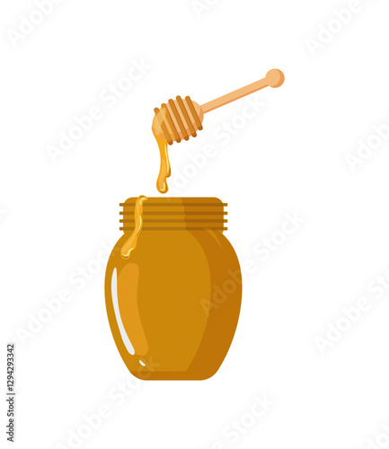 Honey jar and dipper dripping honey