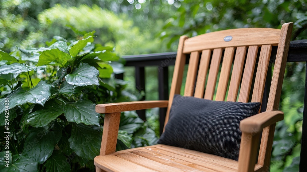 Serene Patio Chair: Teak Wood & Black Cushion Serene Patio Chair: Teak Wood & Black Cushion