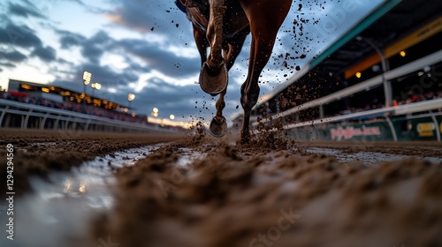 A Thrilling Race: Horse's Powerful Run at Sunset