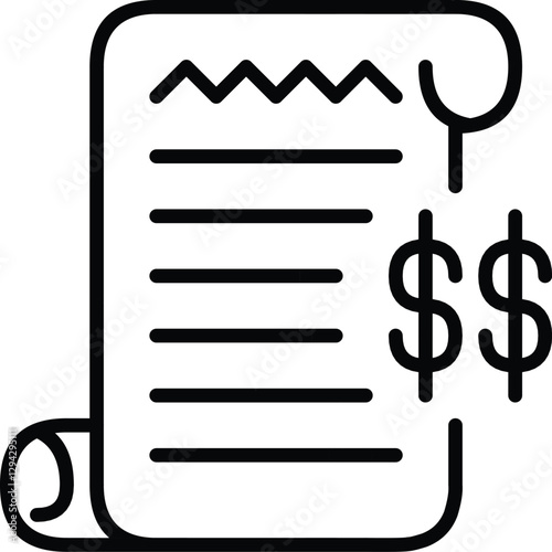 Document Icon Depicting a Financial Statement with Dollar Symbols in Outline Style