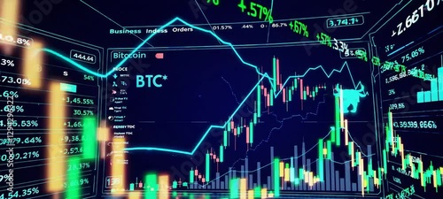 Dynamic cryptocurrency market: analyzing realtime bitcoin trading graphs and financial data display