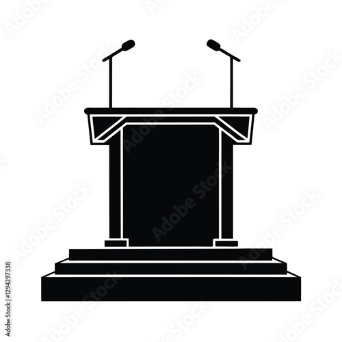 Stark empty podium silhouette dramatically sets the stage for an inspiring keynote commencement