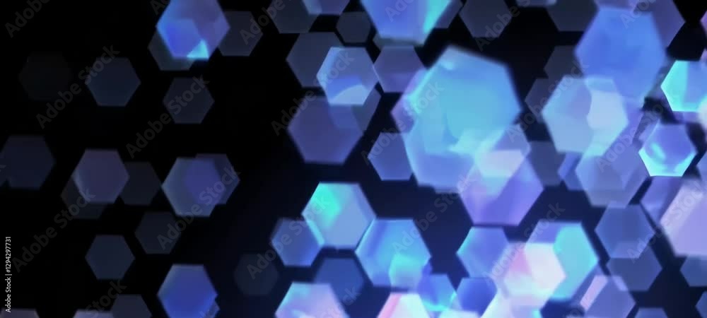 Iridescent hexagonal light patterns evolving in dynamic blue motion animation Iridescent hexagonal light patterns evolving in dynamic blue motion animation