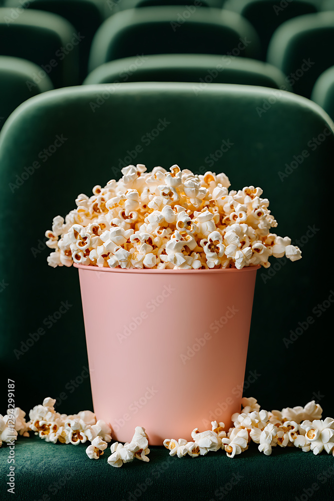 A tub overflowing with popcorn in a movie theater. The perfect snack for enjoying a film in the comfort of a classic theater setting. Indulge and enjoy! A tub overflowing with popcorn in a movie theater. The perfect snack for enjoying a film in the comfort of a classic theater setting. Indulge and enjoy!
